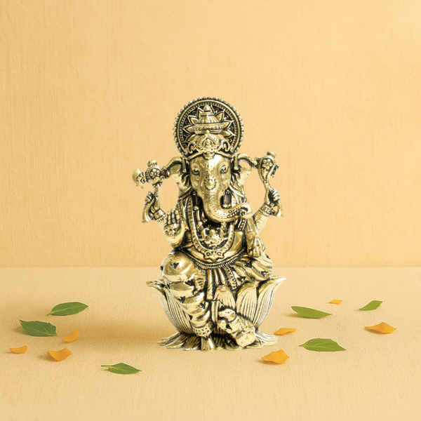 Brass Ganesha on Lotus 2.5"  – Symbol of Purity, Prosperity & Wisdom