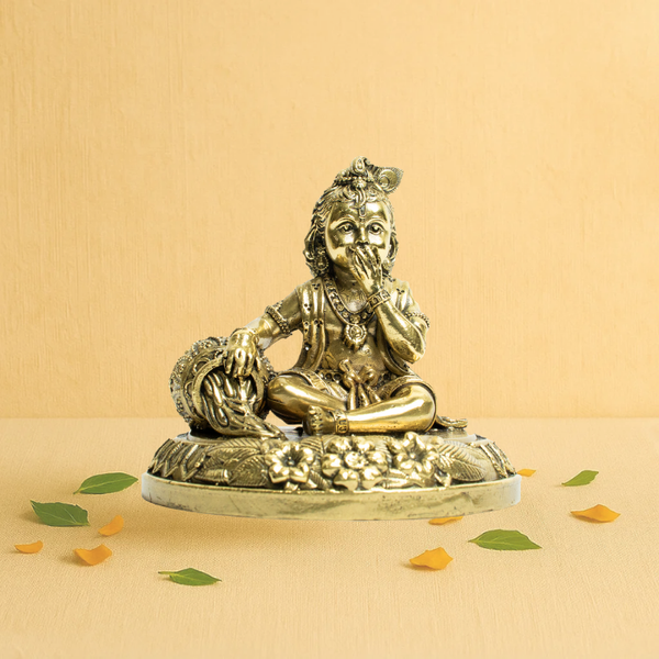 Brass Laddu Gopal idol 3" – Playful Innocence in Brass