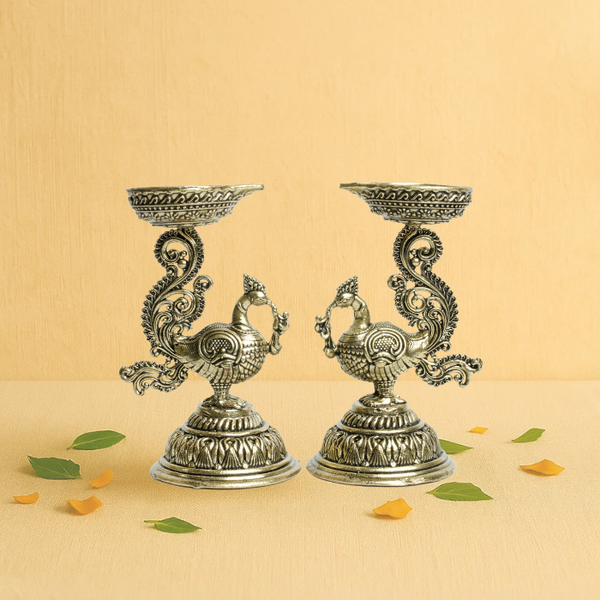 Brass Peacock Diya Stand Pair 4" – Graceful Light of Devotion