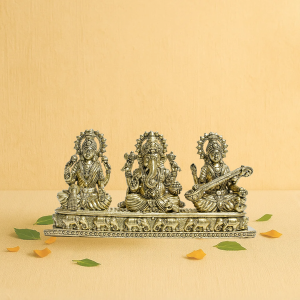Lakshmi Ganesha Saraswati Brass Idol 3" – Triple Blessings of Wealth, Wisdom & Art
