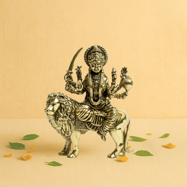 Brass Sherawali Maa Idol 3" – Seated on Lion in Warrior Pose