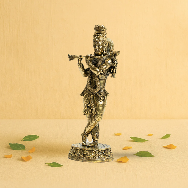 Lord Krishna Brass Idol 5'' - The Divine Flute Player