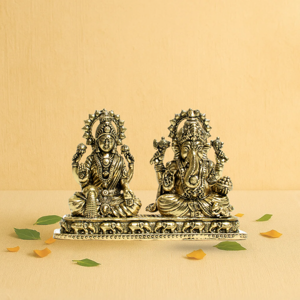 Brass Lakshmi Ganesh Idol 3" – Pair for Wealth and Auspicious Beginnings