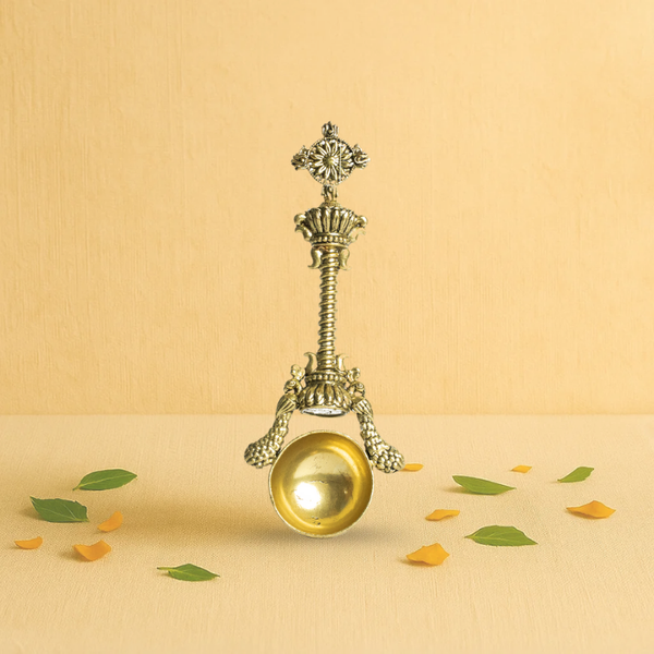 Traditional Brass Pooja Spoon 6.5" – Panchpatra Ladle of Ritual Purity