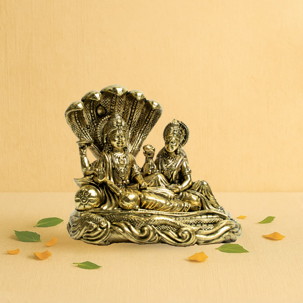 Brass Lakshmi Vishnu Idol 3" – Resting on Sheshnag