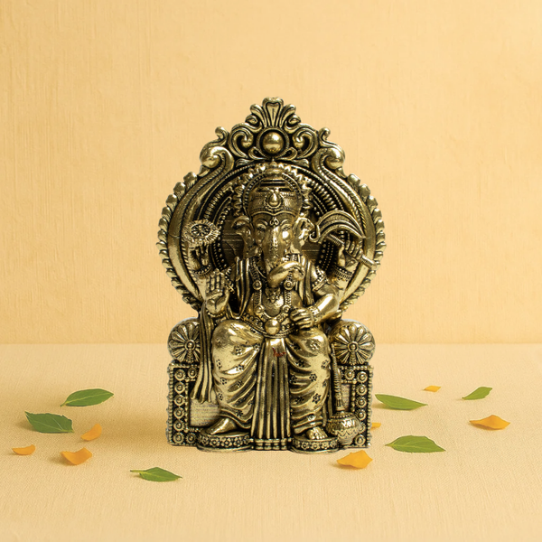 Brass Lord Ganesha Idol 4" – Seated on Sofa with Divine Aura