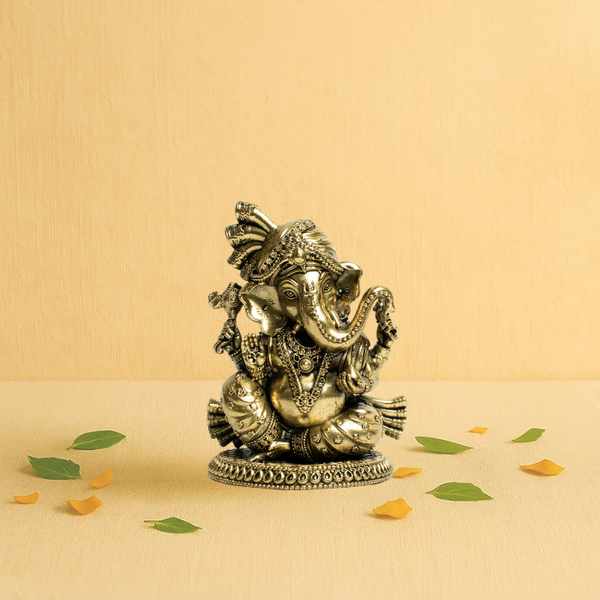 Ganesha with Pagdi 4"– Brass Idol of New Beginnings & Blessings