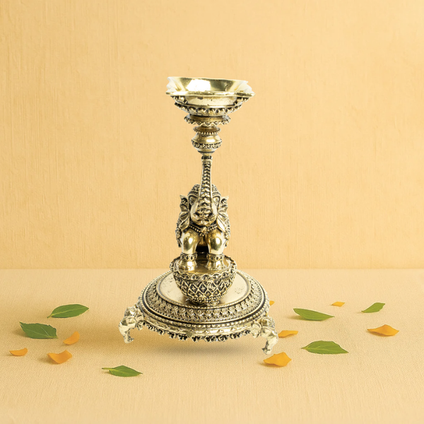 Brass Elephant Deepak 6" – Standing Elephant with Diya Bowl