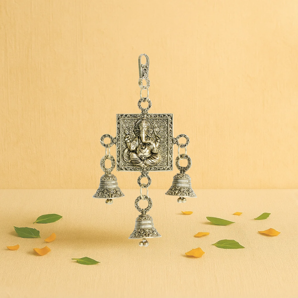 Brass Ganesha Hanging Latkan with Bells 6.5" – Divine Blessings at Your Doorstep