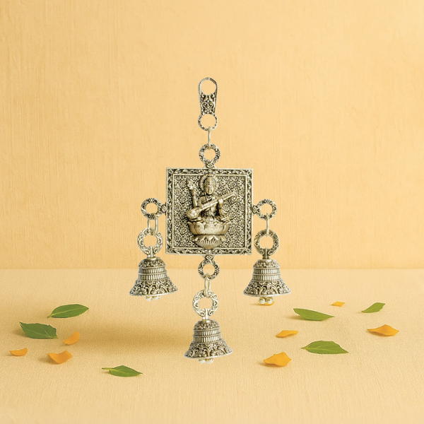 Brass Saraswati Hanging Latkan with Bells 6.5" – Invoke Wisdom, Music & Sacred Energy