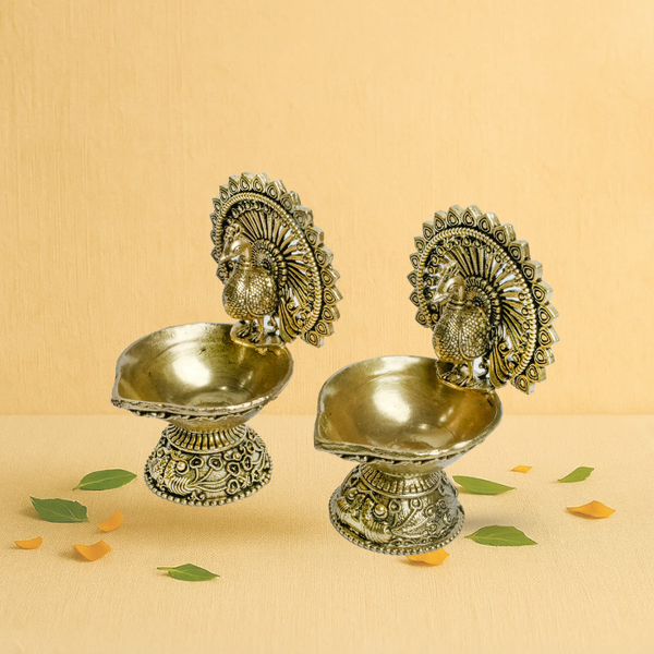 Peacock Brass Diya Set